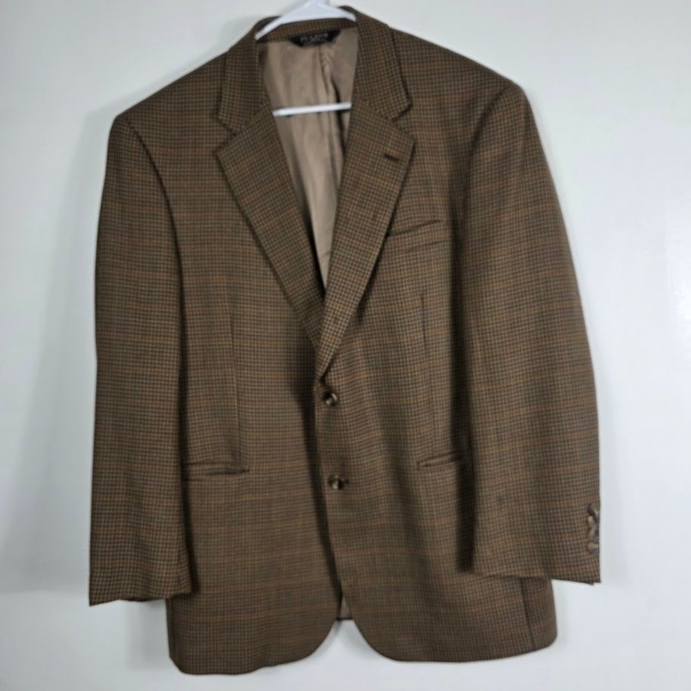Jos A Bank Mens 43R Brown Houndstooth FLAW Wool Blazer Sport Coat Jacket